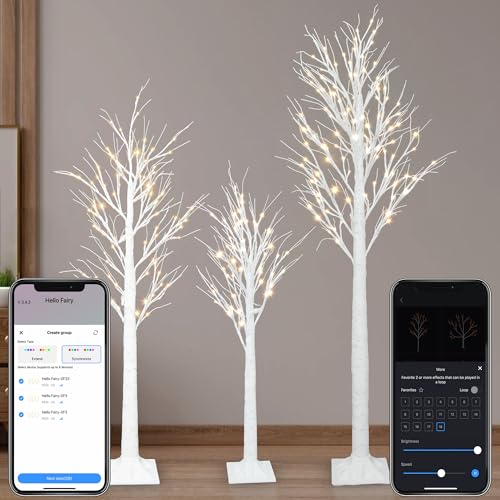 Smart Lighted Birch Trees 4FT 5FT 6FT, App Control, 18