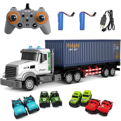 Mostop Véhicule de transport télécommandé pour camion avec 8 petites voitures et 2 batteries pour enfants de 5, 6, 7, 8, 9 ans et plus (blanc)