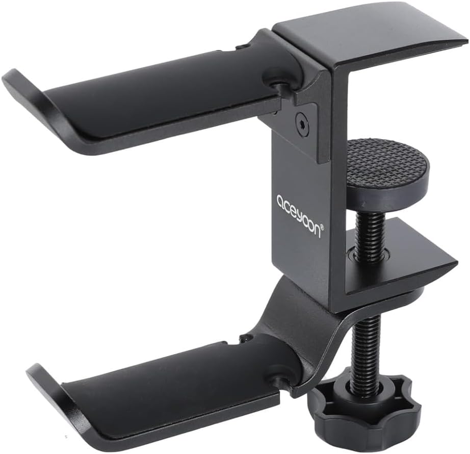 aceyoon Under Desk Headphone Hanger, 360 Degree Swivel Dual Stand, Aluminum Alloy Headset Stand for Desk,Headphone Hook for Gaming Headset,Bag, Black