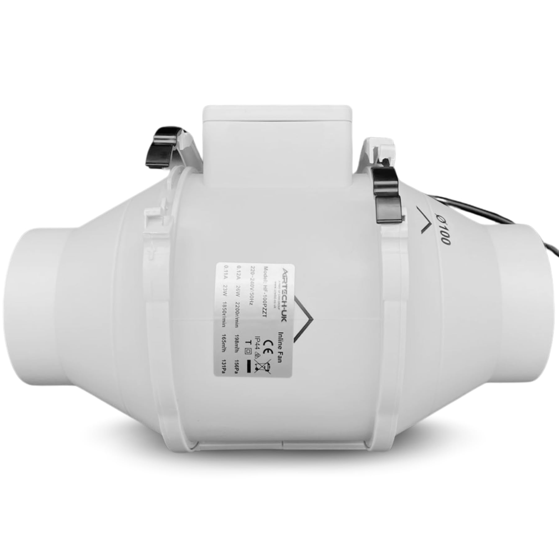 AirTech-UK Elite Inline Extractor Fan 100mm / 4 inches - Dual Speed Bathroom Extractor Fan with Timer - Silent and High Power Inline Fan for Bathroom - Ceiling, Toilet, Loft installation