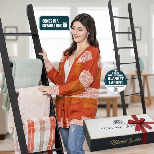 Image of Blanket Ladder for the Living Room and Bedroom, Quilt Rack, 6-Tier, Black