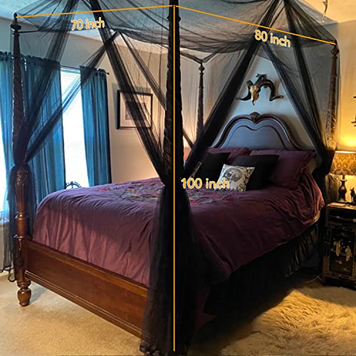 image for Twinkle Star 4 Corner Mosquito Net Black Canopy Bed Curtains for Full/
