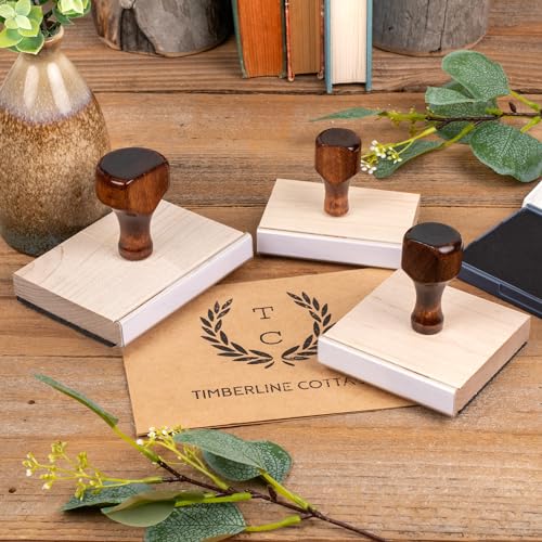 Personalized Rubber Hand Stamp, Wood Handle with Custom Logo | Multiple Size Options Available | Upload Your Own Logo (3\"x4\")