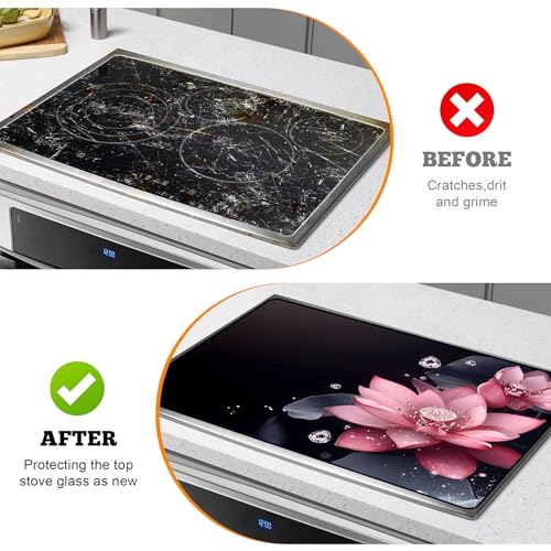 Image of Multi-Design Silicone Stove Cover for Glass /Electric Stoves - 3-in-1 Heat-Resistant Protector Mat, Non-Slip Drying Rack 28 inchx20 inch (Lotus)