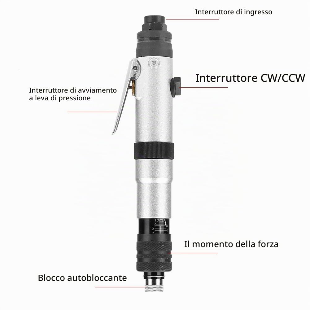 Cacciavite Pneumatico, Reversibile Avvitatore a Aria Semiautomatica, Cacciavite Pneumatico con Frizione a 1000RPM Impugnatura a Mano Dritta