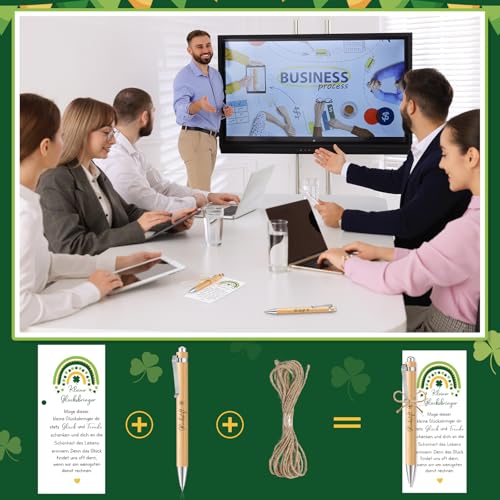 Otuuz 18 Sets Glücksstift Geschenke Glücksbringer Set Kugelschreiber Kleeblatt Schlüsselanhänger Lesezeichenkarten Geschenkbeutel Kleine Abschiedsgeschenk für Kollegen Prüfung(Regenbogen)