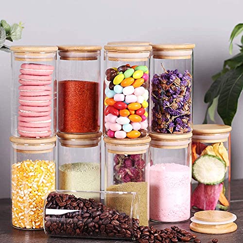 Image of Round Spice Jars with Airtight Bamboo Lid 270ml Glass Jars for Kitchen Storage Set of 12 Containers Spices, Coffee Beans & More set of 12 (270 ML-ROUND-X JAR-)