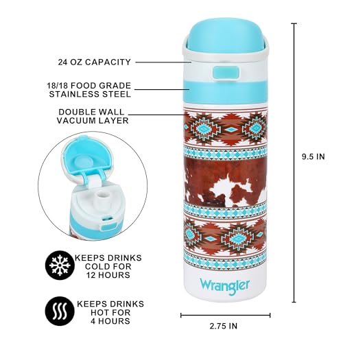 Image of Wrangler Leather Pattern 24 Oz Stainless Steel Water Bottle