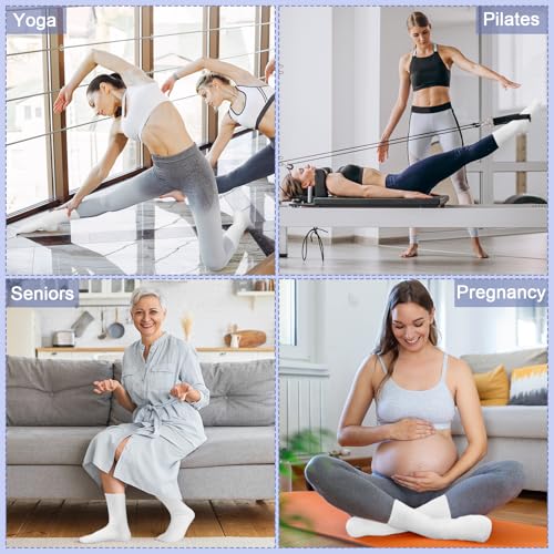 Image of Jspupifip 4 Pairs Cute Pilates Socks for Women Non Slip Yoga Socks with Grips for Barre Workout Athletic Hospital White