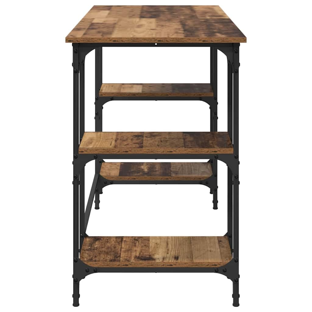 Scrivania con mensola in legno anticato, 140 x 50 x 75 cm, struttura in metallo, stabile, per ufficio, casa, ufficio, con spazio e ripiano per computer, PC, laptop, monitor da gioco