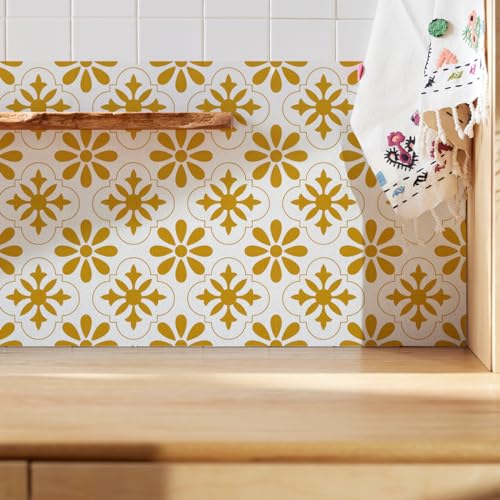 Carrelage Adhesif Mural Cuisine 20X20Cm Jaune Stickers Carrelage,Stickers Salle De Bain,Adhesif Mural Avec Motifs De Carrelage Dalle Pvc Adhesive Murale