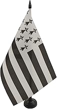 AZ FLAG - Drapeau De Table Bretagne Alternatif 21x14 cm - Petit Drapeau Breton De Bureau 100% Polyester Avec Hampe De 25cm Et Socle En Plastique Noir