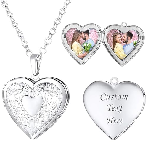 Custom Love Heart Locket Necklace for Women - Golden Photo Locket, Birth Flower Necklace, Perfect Personalized Gift (Silver)