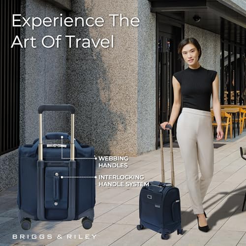 Image of Briggs & Riley Cabin Spinner - Carry On Luggage for Travel, Suitcases with Wheels, Softside Rolling Bag for Men & Women, Fits Under Plane Seat, Interlocking Handle - Baseline Collection, Navy