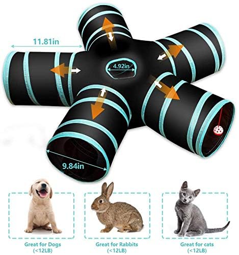 Image of Bemodst S-Type 5 Way Cat Tunnel, 2 /3 /4 /5 Way Collapsible S-Shape Small Animal Tubes Kitty Tunnels Interactive Maze House Toy with Storage Bag for Kitten Puppy Rabbit Guinea Pig (5-Way)