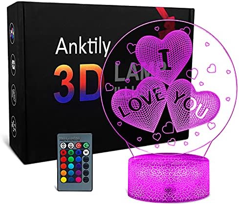3D Night Light for Kids Girls Lovers, I Love You Optical Illusion Lamp,Heart Bedside Table Lamp, Romantic Gifts for Valentine's Day,Birthday,Anniversary or Holiday