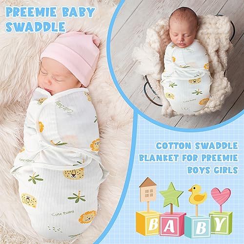 Image of Newwiee 4 Pcs Preemie Baby Swaddle Wrap Adjustable Cotton Swaddle Sleep Blanket for Preemie Boy Girl Improves Sleep Essentials(Pink Heart)