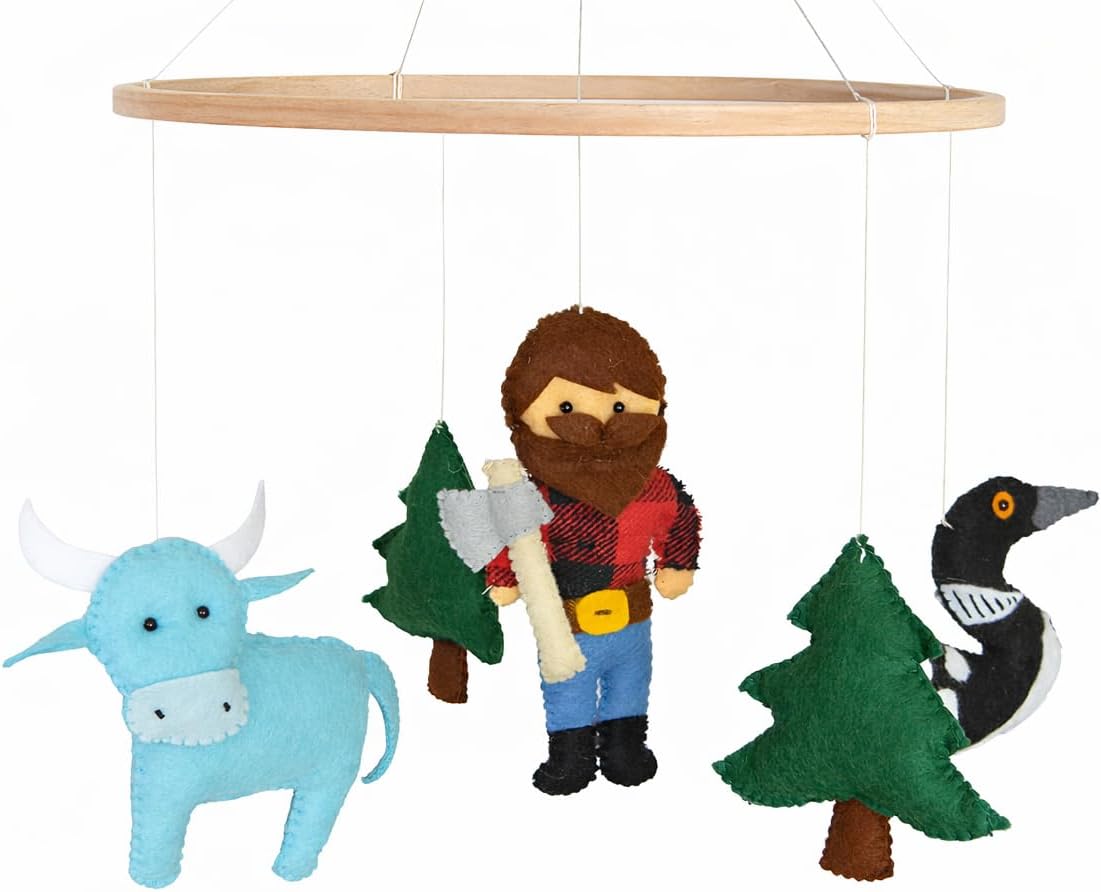 Lumberjack Nursery mobile Felt crib woodland mobile Lumberjack Nursery decor Buffalo Plaid Nursery Paul bunyan Babe blue ox