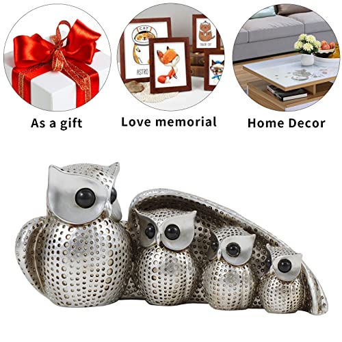 FriyGardcn Cute Silver Family of Four owl Figurines Home Décor Owl Sculpture with Three Baby Owls Décor for Shelf Owl Gifts Decoration for Owl Lovers Home,Office - Image 3