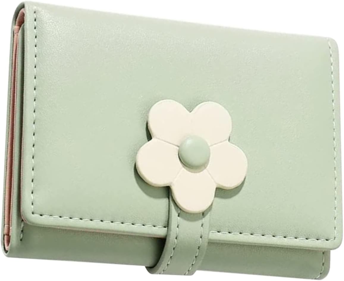 LIFKOME Compact Trifold Student Wallet with Cute Flower Pattern Lightweight PU Coin Purse for Portable Card Holder for Bank and Id Cards Stylish Korean Folding Design