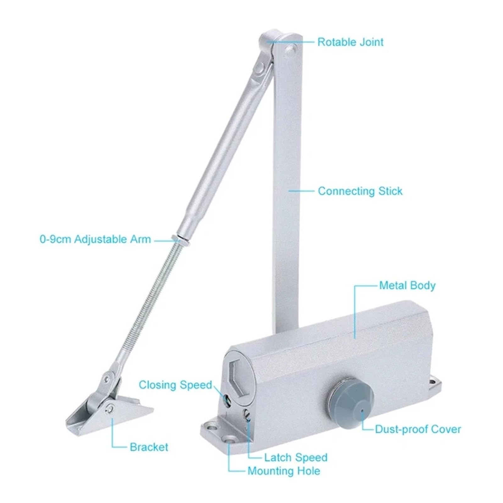 MUHM Système de sécurité for Ferme-Porte Automatique, Vitesse de Fermeture/Verrouillage réglable en Aluminium for Portes Gauche et Droite 25-45Kg 900mm
