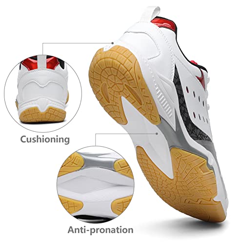 Lupwee Pickleball Shoes For Men Women All Court Tennis Shoes Lightweight Indoor Outdoor Court Training Racketball Squash Volleyball Sneaker Shoes White-Red M9.5 #TOP2