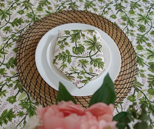 VISTALOOM Light Green Block Print Table Cloth- 60x120 Inch Rectangle 100% Cotton Handmade Pre-Shrink, Washable for Spring, Kitchen & Dining Perfect for Chirstmas Patio, Indoor & Outdoor, Farmhouse by VISTALOOM - Used condition - Image 9