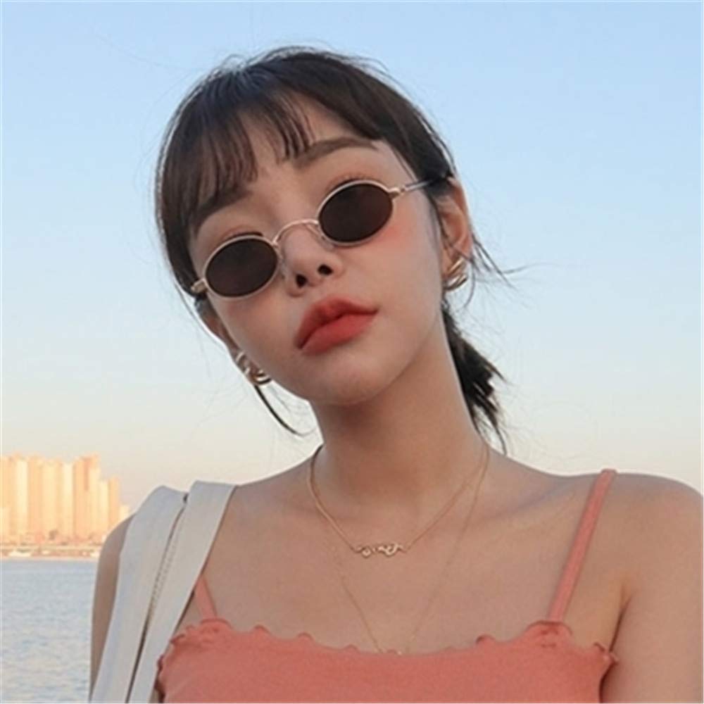 Gafas de sol gris-negras con marco dorado, ojos redondos de gato, gafas de sol de cara pequeña, modelos universales para hombre y mujer