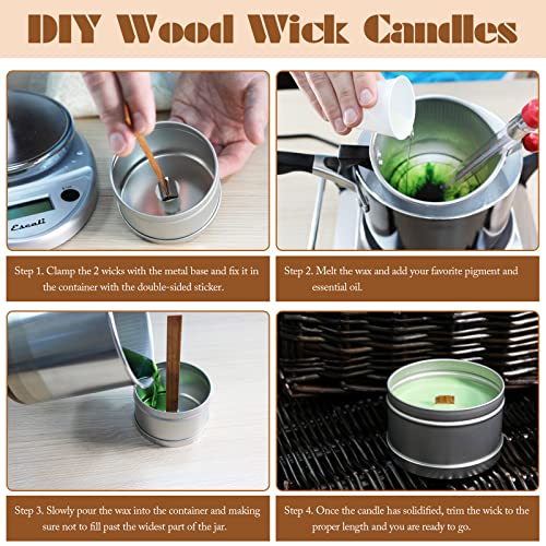 Zynery 330 Pcs Wood Candle Wicks Set, 5.1X0.5 Inch Candle Wick With Metal Base Warning Labels Adhesive, Natural Wooden Wicks For Candle Making Supplies, Smokeless Wood Wicks For Soy Wax Candle Cores #TOP3