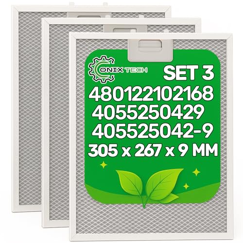 3 Piezas Filtro Campana Extractora de Cocina 305 x 267 x 9 mm con Código Original 4055250429 para Electrolux 480122102168 para Whirlpool - Garantía de 5 Años - ONIX TECH