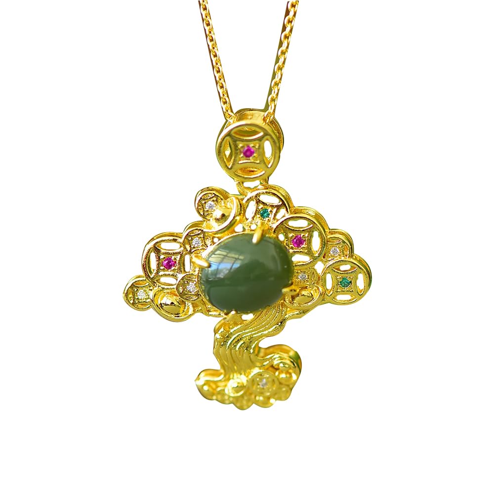 Argent S925 Pendentif de Fortune Hé Naturel avec Chaîne Fine
