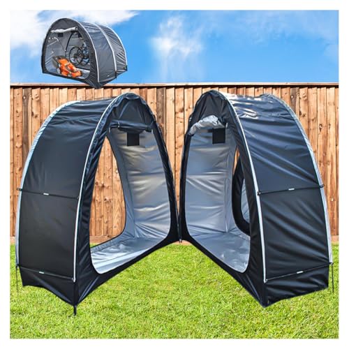 Abri de moto portable noir avec doubles portes pour le camping en famille