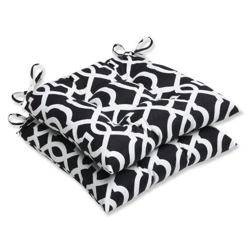 Pillow Perfect Trellis Indoor/Outdoor Chair Seat Cushion with Ties Tufted, Weather, and Fade Resistant, 18.5