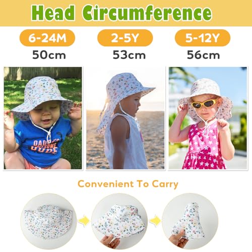 HONGTEYA Baby Toddler Sun Hat Summer Adjustable Bucket Hats with UPF 50+ Wide Brim for Kids Boys Girls 1-12 Years 5
