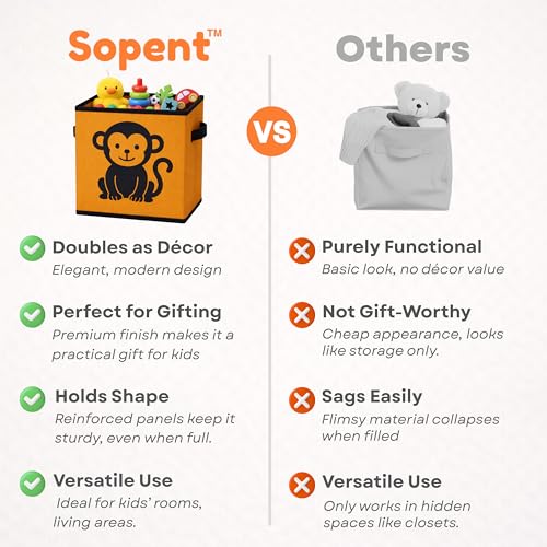 Image of Sopent Monkey Toy Storage Box & Kids Organiser - Animal Storage Basket for Kids Room, Foldable Fabric Toys Organizer Box, Kids Storage Basket