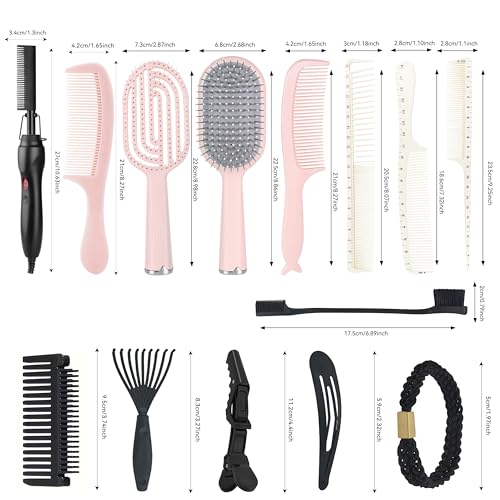 Set plancha de pelo con cepillos 17 piezas negro y rosa miniatura 5
