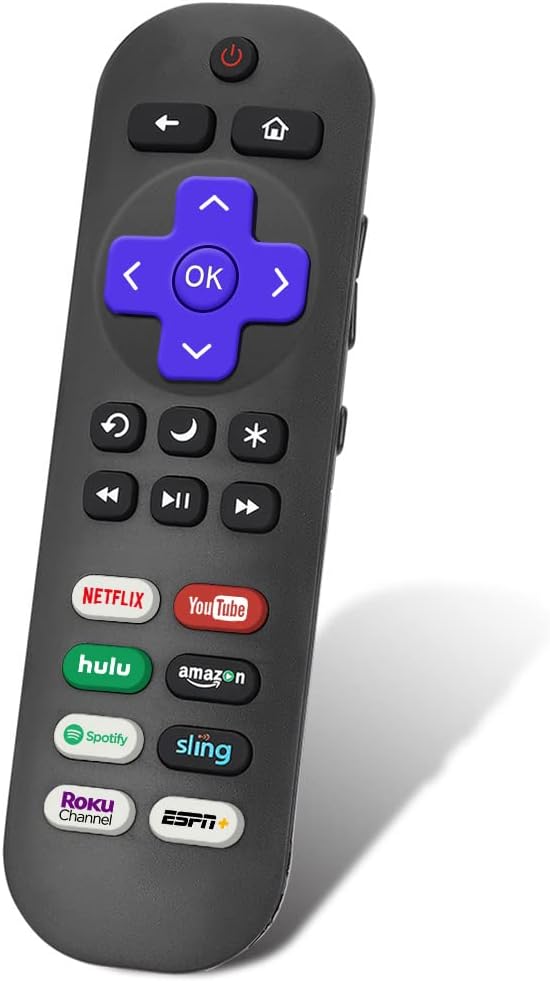 New Replacement Remote for All ROKU TVs [TCL Roku/Hisense Roku/ONN Roku/Sharp Roku and More]. Eight Streaming Hotkeys. 1-Year Warranty. [NOT Compatible for Roku Stick or Player Box].