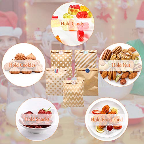 Sacs en Papier Kraft 125 Pcs avec 160pcs Autocollants Sachets à Bonbons en Papier Emballage de Sac en Papier pour Dessert Biscuits Chocolat Pochette en Papier d'Alimentaire pour Noël Mariage - Image 5