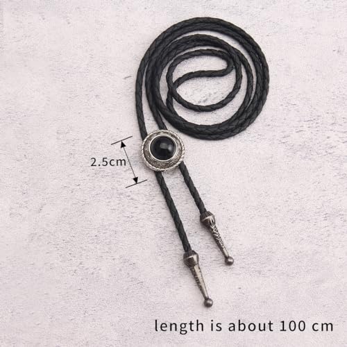 Image of GelConnie Bolo Tie for Men Women Western Cowboy Turquoise Leather Necktie | Natural Stone Bolo Tie Necklace for Women Rodeo Cowboy Leather Necktie Native American Western Cowgirl Ties Adjustable Cord