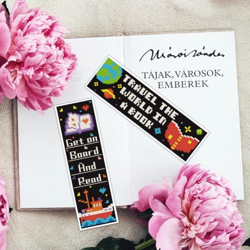 Image of INFUNLY 6PCS Book Theme Cross Stitch Bookmark Kits 8''x2.4'' Study Bookmark Making Kit Good Book DIY Stamped Embroidery Bookmarks for Beginners with Instruction for Book Lovers Reader Writers Gift