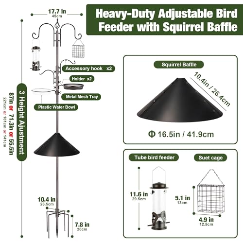ERYTLLY Bird Feeders Bird Feeding Station Kit Bird Feeding Pole Wild Bird Feeder Hanging Kit with Squirrel Guard Baffle Suet Cage Tube Bird Feeder Planter Hanger Multi Feeder for Attracting Wild Birds - image 3