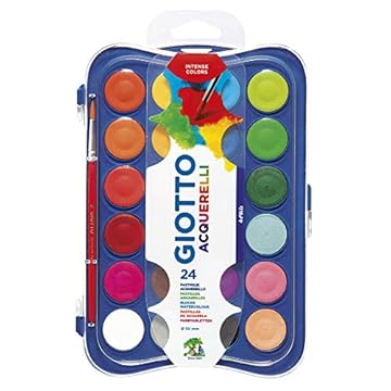 Giotto Acquerelli Tempere Ad Acquerello + 1 Pennello, 30 Mm, 24 Unità, Confezione Da 1, Multicolore (Confezione da 1)