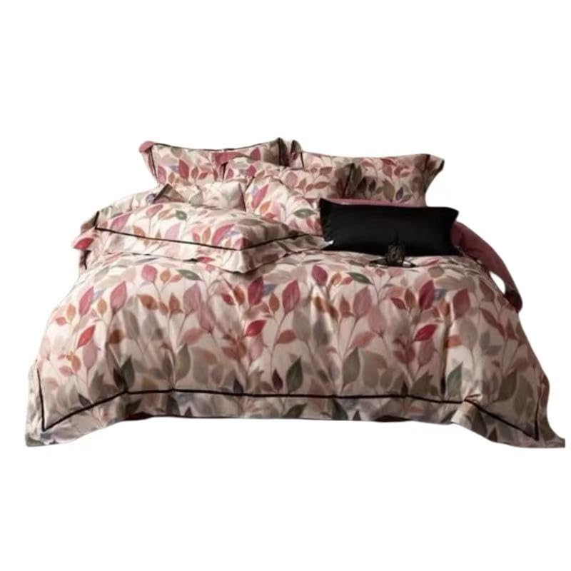 Parure de lit d'exception en pur coton imprimé brossé 4 pièces avec finitions zip