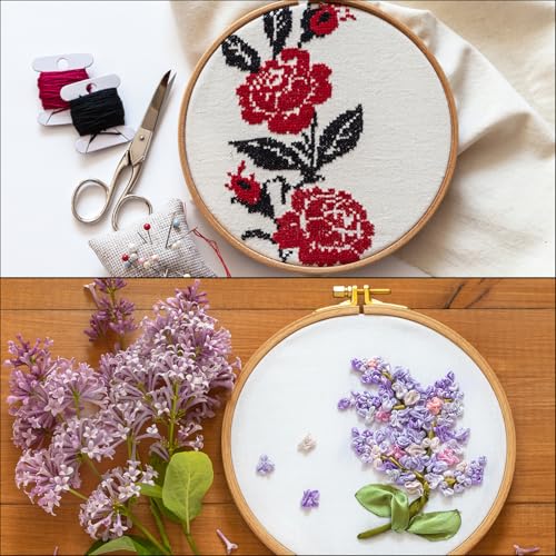 Image of MECCANIXITY 12 Pieces 9 Inch Embroidery Hoops Adjustable Round Bamboo Circle Cross Stitch Hoop Ring for Art Craft Handy Sewing Needlework DIY Decoration