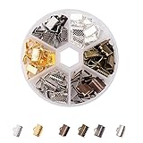 Beadthoven 1Box Ribbon Ends 6 Colors Iron Clamps Crimp Ends 10x7mm Leather End Suede End for Choker Making Jewelry Findings Accessories Supplies Handmade Crafts