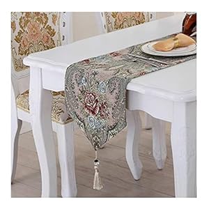 Groene tafelloper voor bruiloft, decoratieve tafelloper 12,8 x 84 inch retro patroon met kwastje polyester eetkamer…