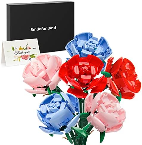 Flower Bouquet Building Kit - Mothers Mom Day Gifts from Daughter Son, 6 Pack Roses Artificial Flowers for Home Decor, Ideal Present for Mom, Women, Her, Lover, Birthdays, Anniversaries and Retirement