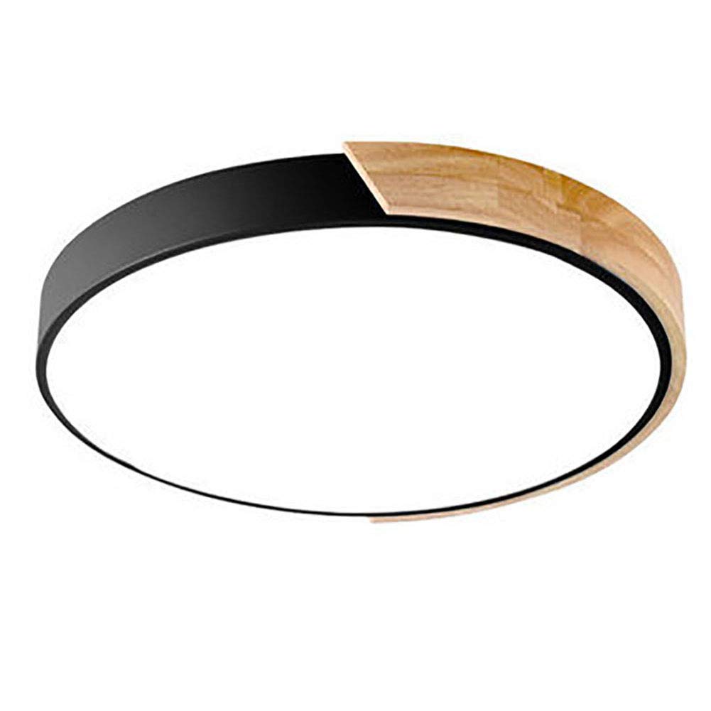 Lámpara de techo LED de madera negra de 18W y diseño redondo ultradelgado para comedor