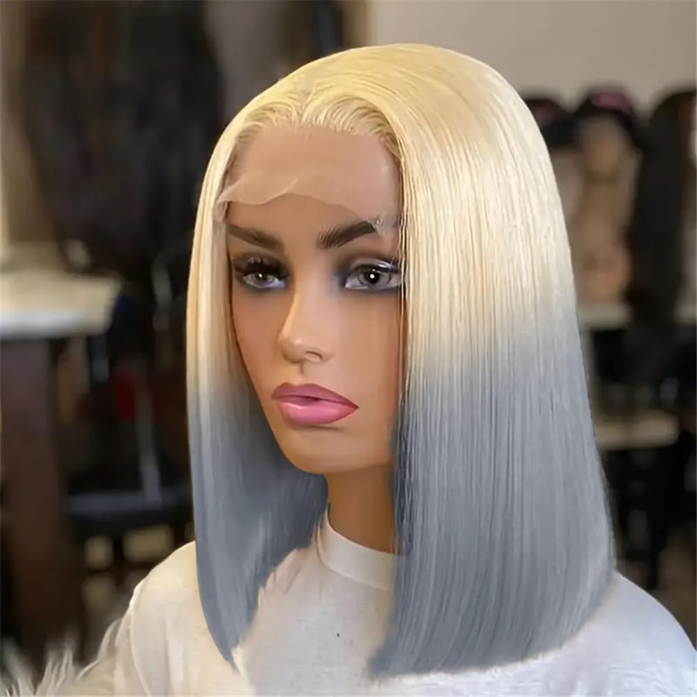 613 Gray 13x4 Bob Lace Front Wig 12 Inch Human Hair