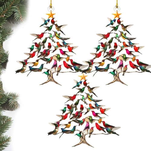Hummingbird Christmas Ornament, 25 New Christmas Tree Decorations, Hummingbird Ornaments Indoor for Bird Lovers, Small Hanging Decorations for Home, Tree, Window & Tabletop (3 Pcs)